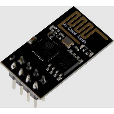 Kleine zwarte elektronische module met pinnen, bedrukt met 'AI-Cloud inside', vaak gebruikt voor WiFi-communicatie in IoT-projecten.