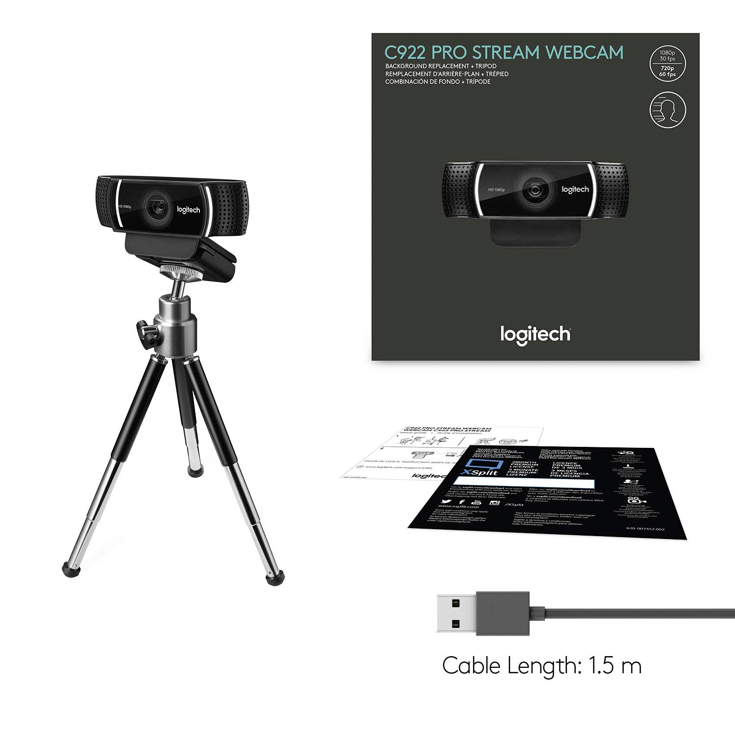 Logitech C922 Pro Stream Full HD-webcam 1920 x 1080 Pixel Standvoet, Klemhouder-11