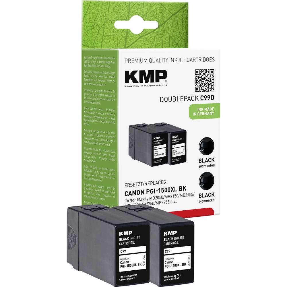 KMP Inkt vervangt Canon PGI-1500XL BK Compatibel 2-pack Zwart C99D 1564,0021