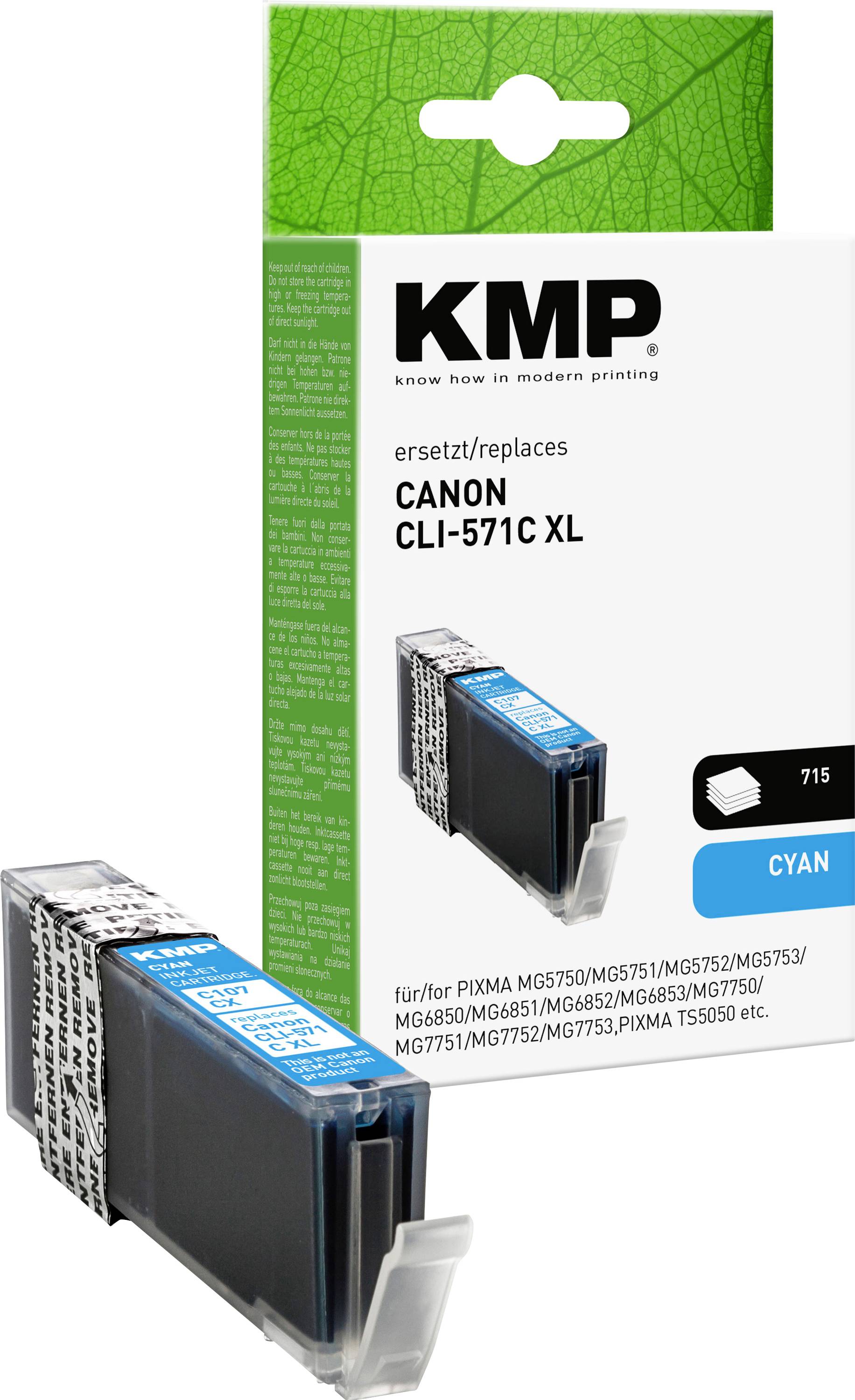 KMP Inktcartridge vervangt Canon CLI-571C XL Compatibel Cyaan C107CX 1569,0003