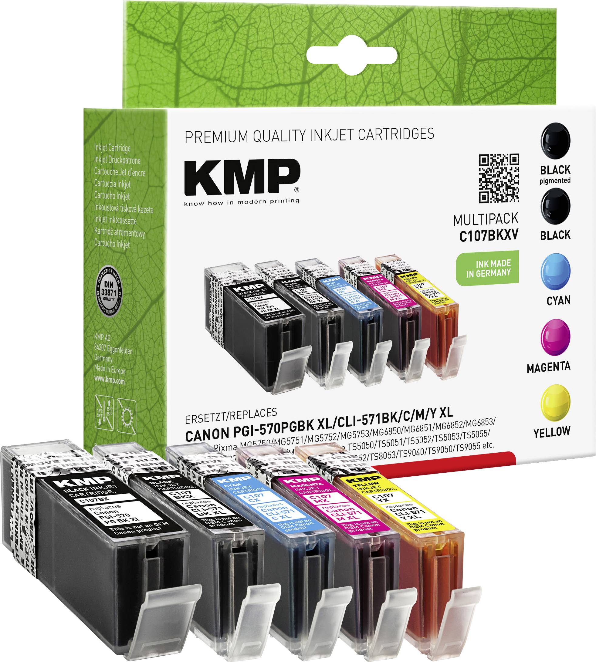 KMP Inktcartridge vervangt Canon PGI-570PGBK XL, CLI-571BK XL, CLI-571C XL, CLI-571M XL, CLI-571Y XL Compatibel Combipack Zwart, Foto zwart, Cyaan, Magenta, Geel C107BKXV 1569,0050