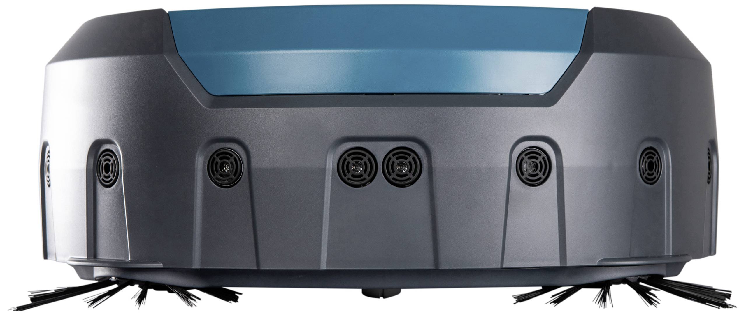 Een ronde, elektrisch aangedreven robotstofzuiger met meerdere borstels. Ontwikkeld voor automatische vloerreiniging.