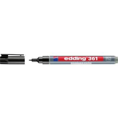 Zwarte whiteboard marker met dop verwijderd, gelabeld 'edding 361' en 'whiteboard marker', weergegeven naast de dop.