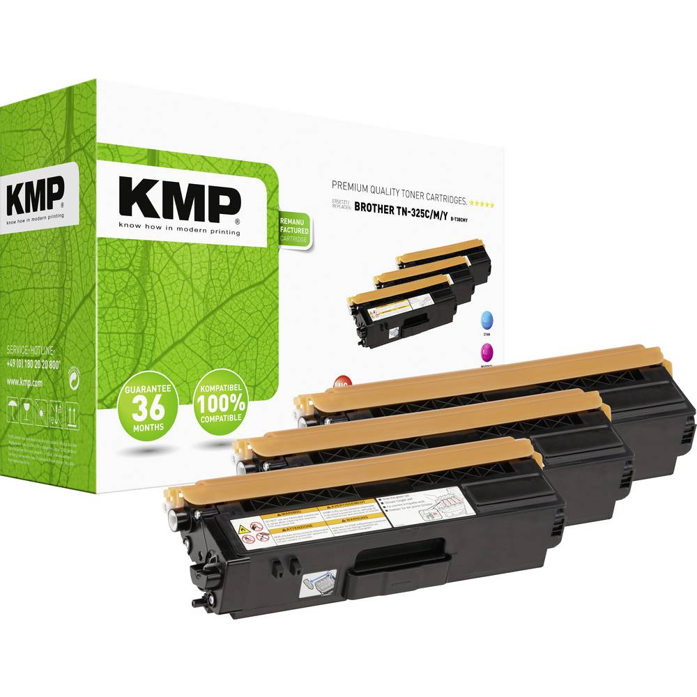 KMP Toner multipack vervangt Brother TN-325C, TN-325M, TN-325Y, TN325C, TN325M, TN325Y Compatibel Cyaan, Magenta, Geel 3500 bladzijden B-T38 CMY