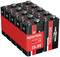 Een verpakking met 10 industriële 9V-alkalinebatterijen, zwart met een rood etiket, gemarkeerd met 'INDUSTRIAL ALKALINE' en 'ANSMANN'.