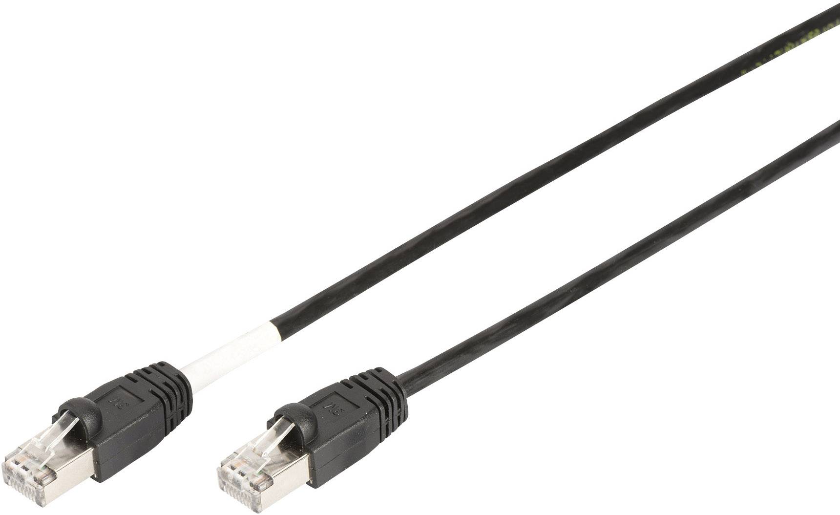 Twee zwarte Ethernetkabels met transparante RJ45-connectoren, die worden gebruikt voor netwerkverbindingen tussen apparaten.