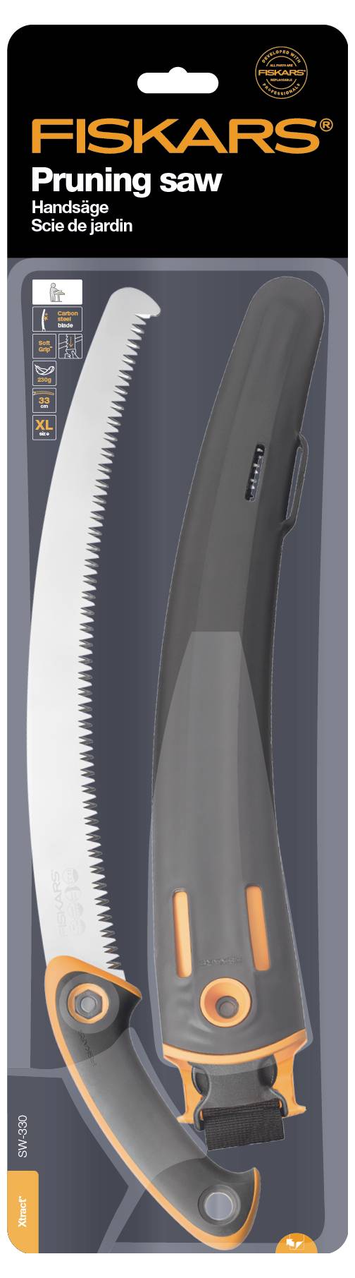FISKARS Handgreep Boomzaag, gebogen mes, ergonomische handgreep, oranje-zwart, voor het snoeien van takken en struiken.
