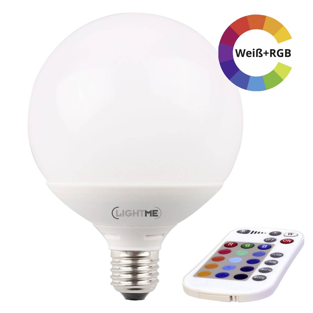LightMe LM85195 LED-lamp Energielabel G (A - G) E27 Globe 10 W = 60 W RGBW (Ø x l) 120 mm x 156 mm Colorchanging, Incl. afstandsbediening 1 stuk(s)