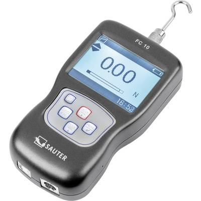 Digitaal krachtmeetapparaat toont '0,00 N' op het display. Het heeft meerdere bedieningsknoppen en wordt gebruikt voor het meten van trek- of drukkrachten.