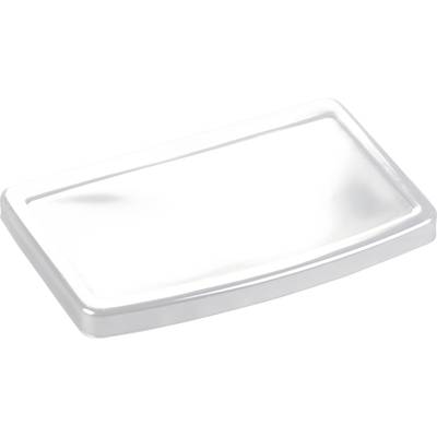 Witte rechthoekige plastic afdekking op witte achtergrond.