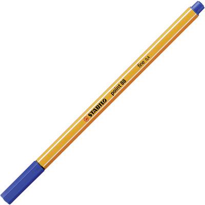Een oranje fineliner met blauwe dop, merk 'Stabilo', model 'point 88', lijndikte 0,4 mm.
