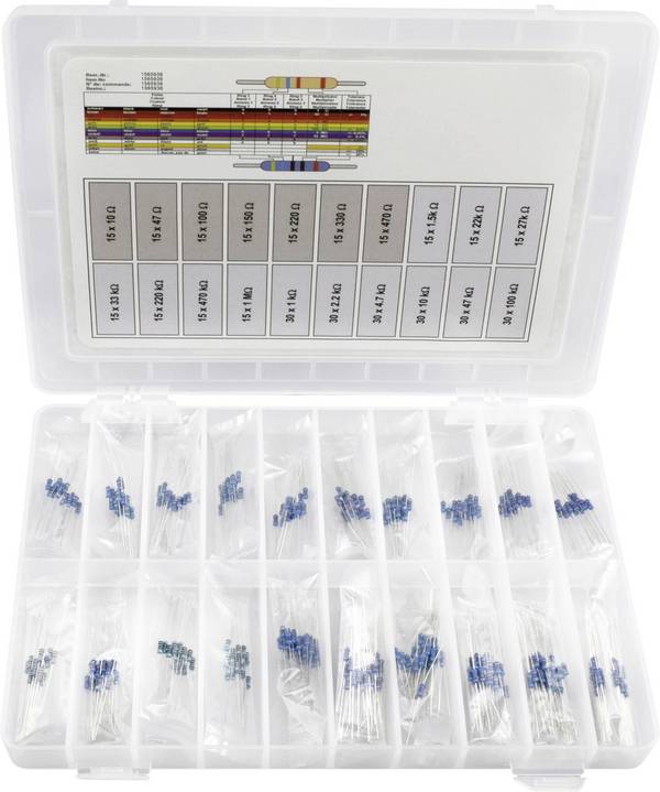 TRU COMPONENTS 418714 Metaalfilmweerstand assortiment Axiaal bedraad 0.25 W 1 % 390 stuk(s)
