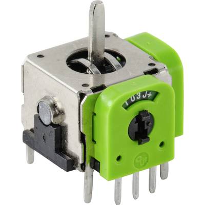 Een groene draai-encoder met meerdere aansluitingen, geschikt voor elektronische schakelingen en het registreren van rotatieve bewegingen.