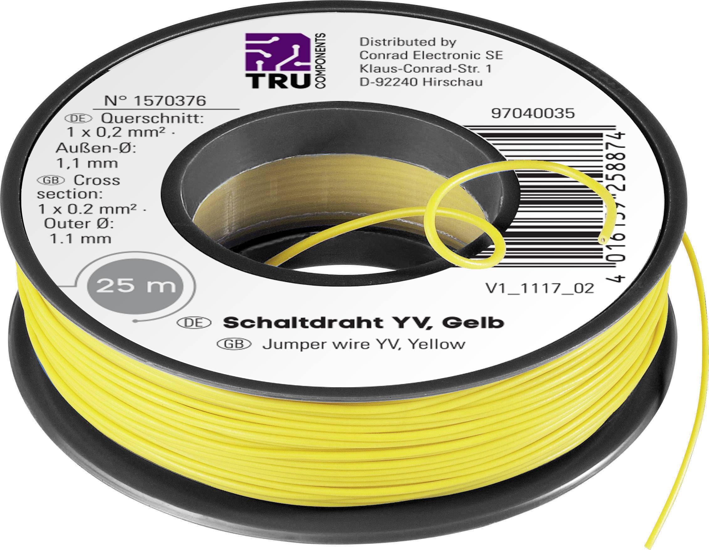 TRU COMPONENTS 1570376 Schakeldraad Yv 1 x 0.20 mm² Geel 25 m