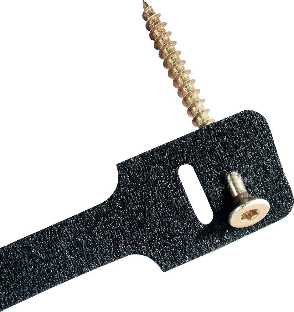 Een zwart bevestigingselement met een lang en een kort metalen schroefdraad.