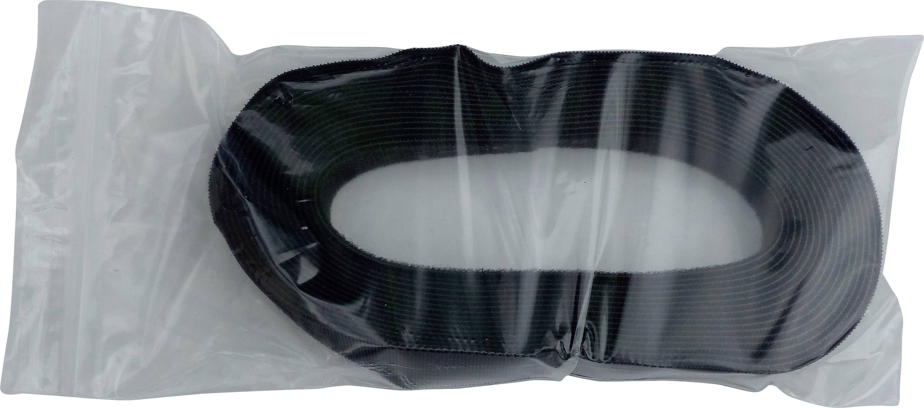 Een opgerolde zwarte kabelbinder bevindt zich in een doorzichtige plastic zak.