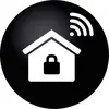 Smart Home-symbool: Een huis met een hangslot en een WiFi-signaal dat veiligheidsgerelateerde functies voorstelt.