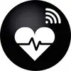 Een wit hart met hartslaglijn en WiFi-symbool op een zwarte achtergrond, symboliseert draadloze gezondheidsbewaking.