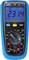 Digitale multimeter met blauwe behuizing toont 231,4 volt. Display omvat symbolen en bereikinstelling. Duidelijk afleesbaar scherm.