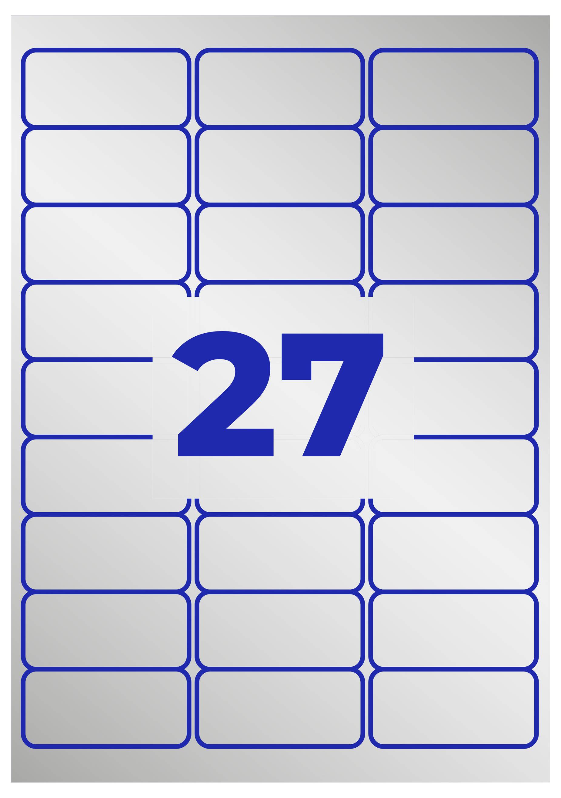 Kalenderblad met het grote blauwe getal 27 in het midden, omgeven door meerdere lege datumvelden.