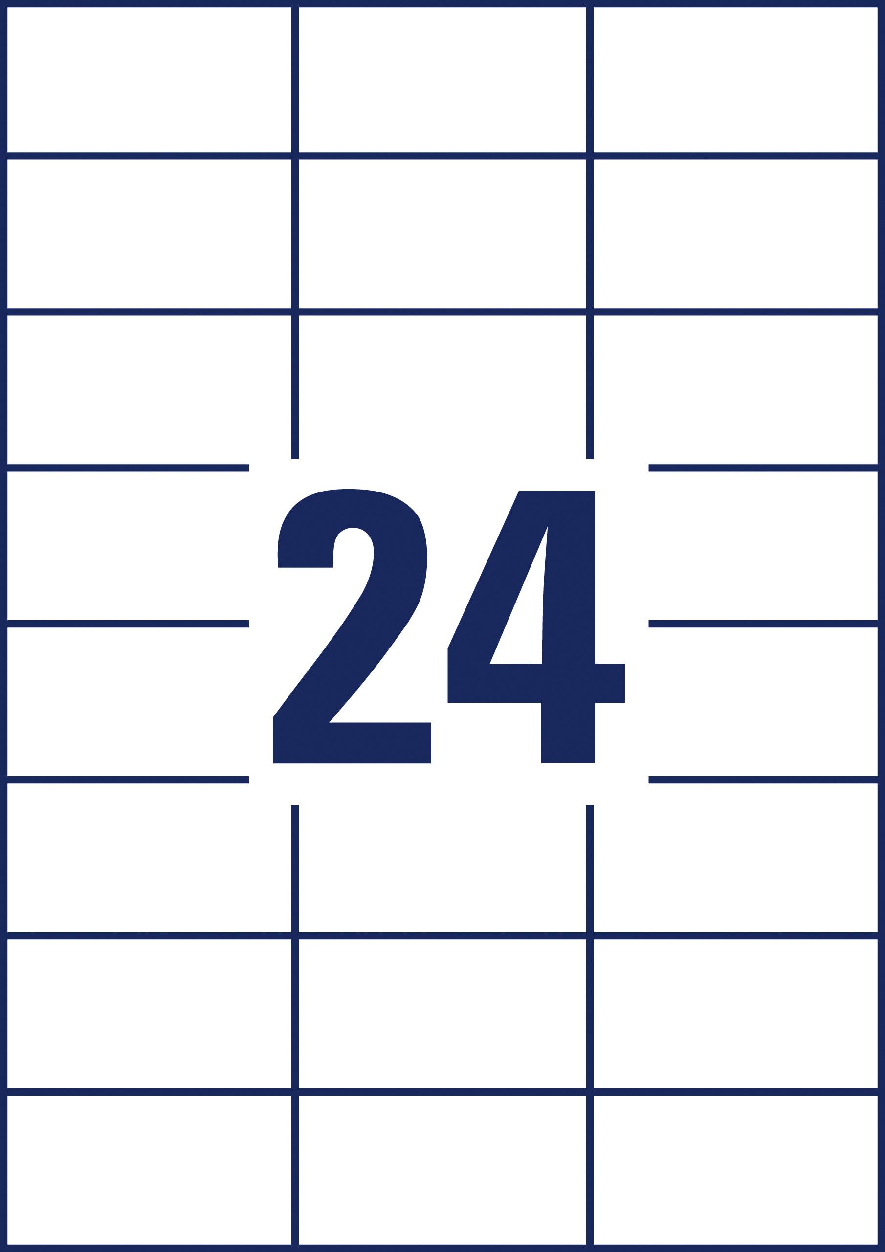 Getal 24 in het midden van een raster van rechthoekige vakken.