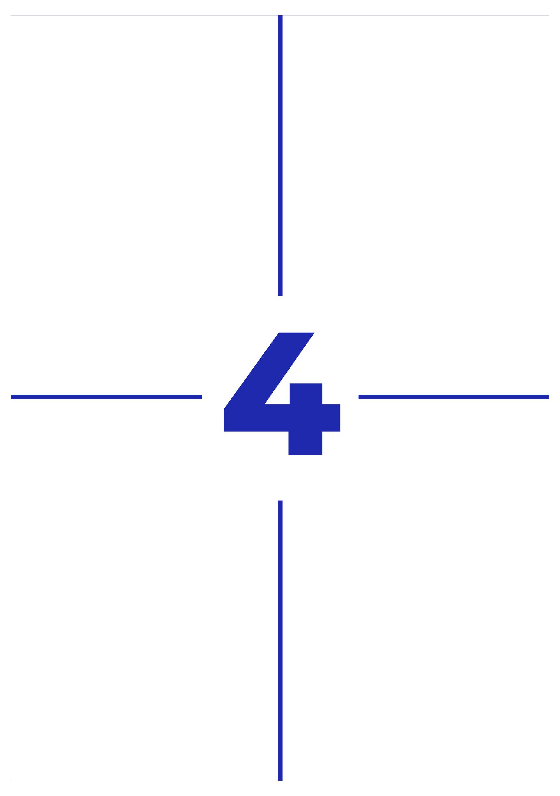 Gecentreerd blauw getal '4' op witte achtergrond met dunne blauwe kruislijnen als kruisdraad.