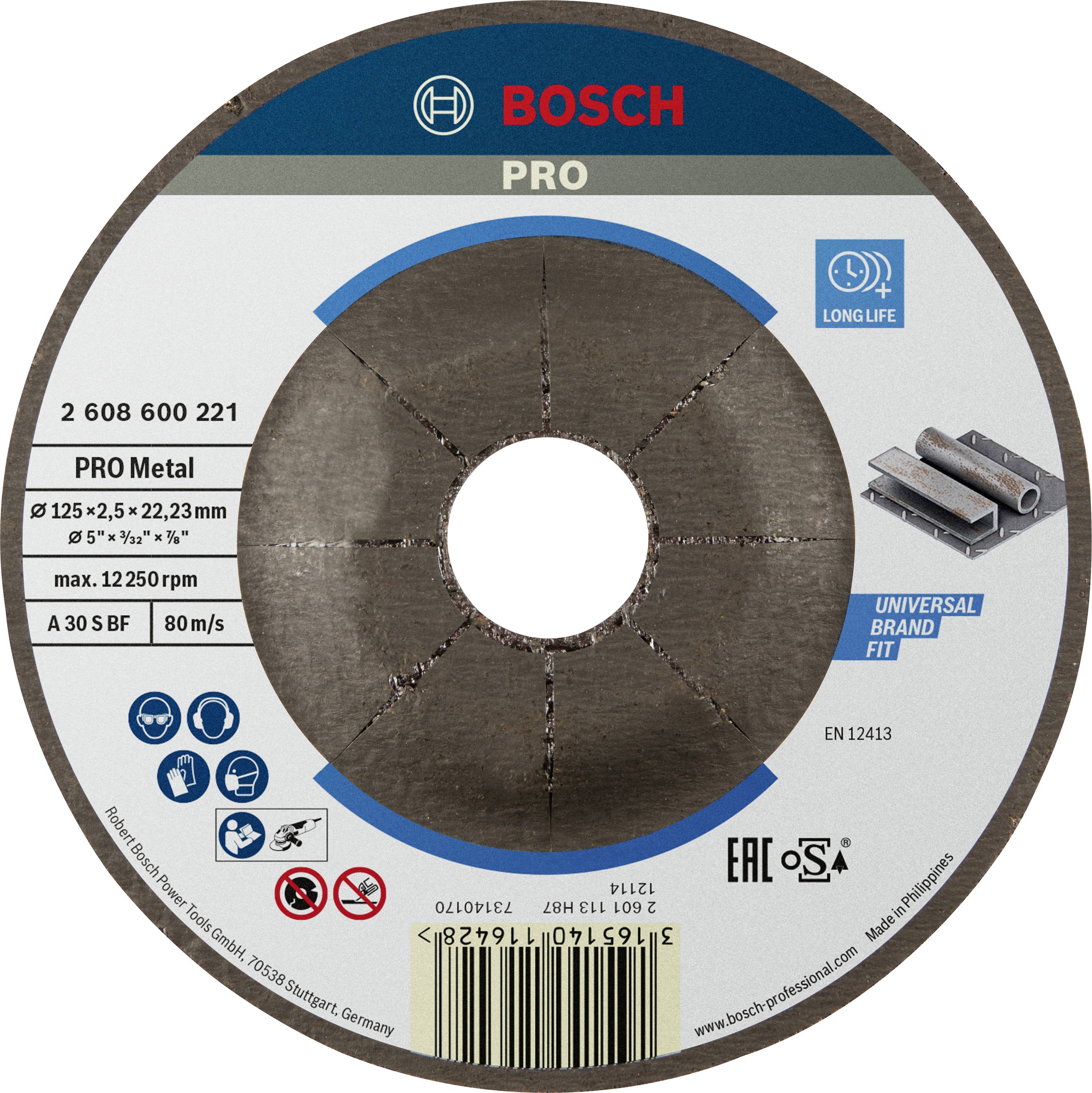 Bosch 'PRO' slijpschijf voor metaal, formaat 125x2,5x22,23 mm, 80 m/s. Geschikt voor universele merken, duurzaam.