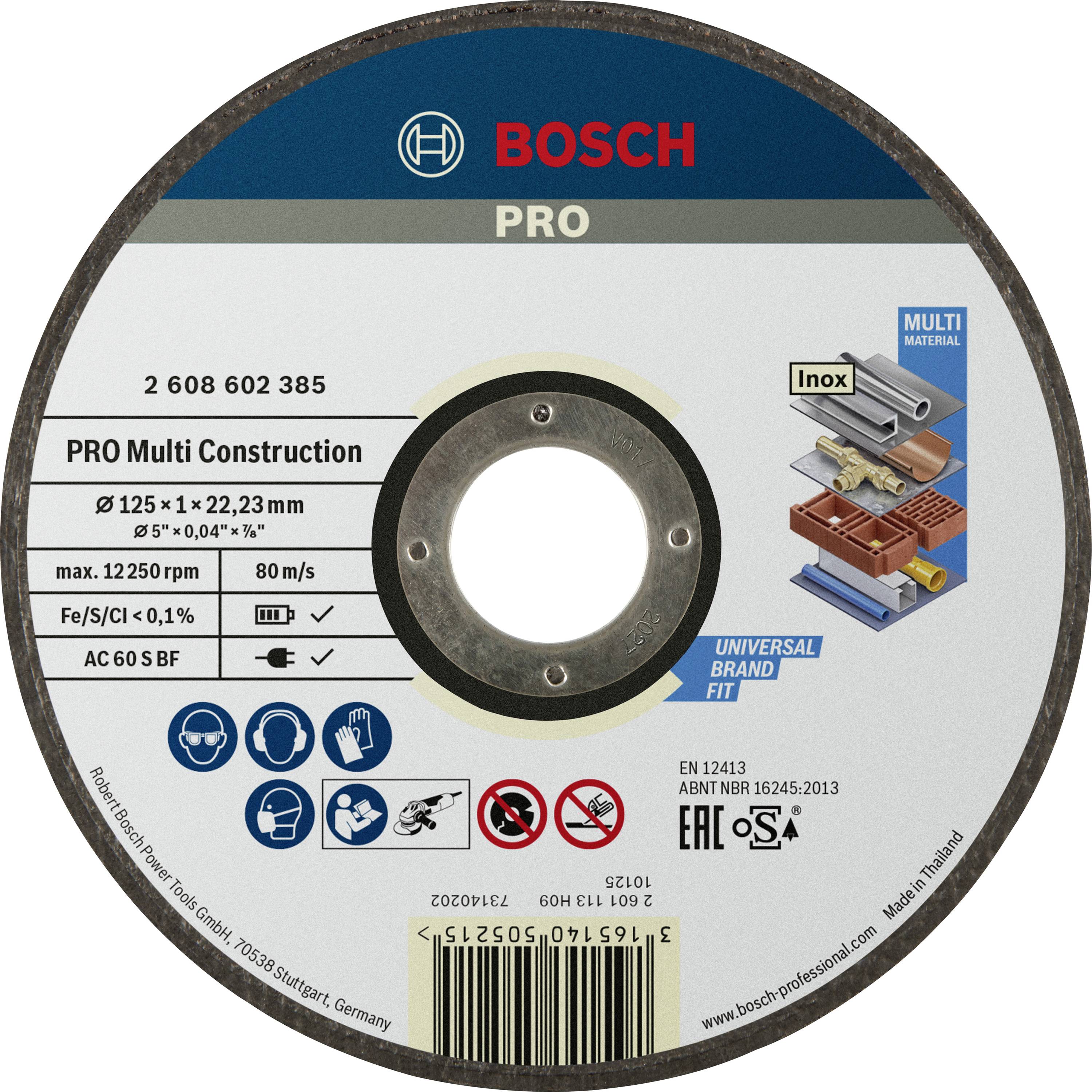 Bosch slijpschijf, PRO Multi Construction, 125 mm diameter. Geschikt voor verschillende materialen zoals inox en multi-materialen.