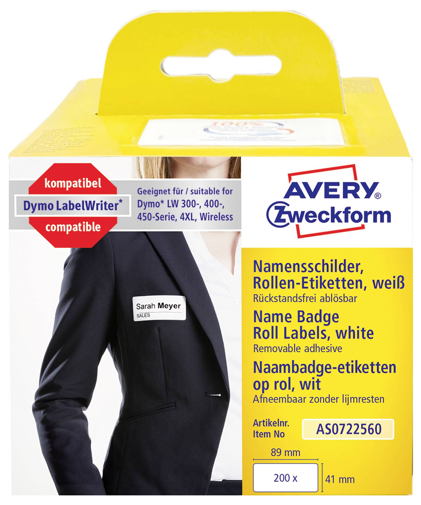 Avery Zweckform rolnaamplaatjes, wit, 200 x 41 mm, compatibel met Dymo LabelWriter printers.