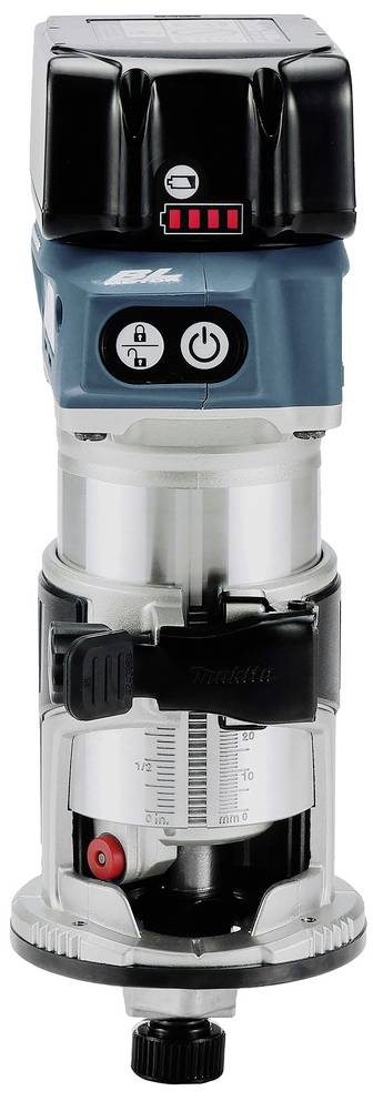 Een accuslijpmachine met instelbare toerentalregelaar, batterijlaadstatus-indicator en ergonomische handgreep, geschikt voor houtbewerking.