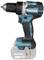 Accuschroefboormachine in zwart en turkoois, merk Makita, met snelheidsregelaar en ergonomische handgreep.