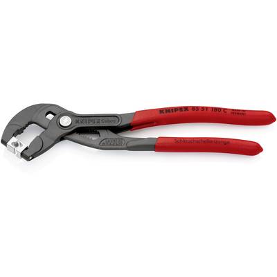 Rode slangklemtang met zwarte handgreep, merknaam KNIPEX duidelijk zichtbaar. Geschikt voor precies grijpen en vastzetten. Gemaakt in Duitsland.