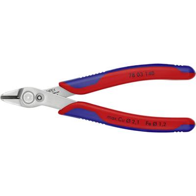 Zijkniptang met rode en blauwe handgrepen. Modelnummer '78 03 140'. Geschikt voor koper- en ijzerdraad tot bepaalde diktes.
