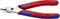 Zijkniptang met rood-blauwe handgrepen, geschikt voor zachte draden tot 2,1 mm en harde draden tot 1,2 mm diameter.