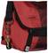 Een rode messengertas met een zwarte band, voorzien van een 'Timbuk2 San Francisco' logo, met een sleutelhanger die aan een voorste gesp hangt.