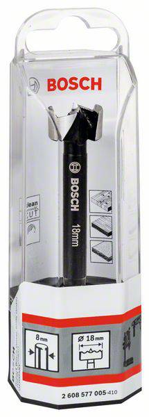 'Bosch 16mm Forstner-boor in verpakking; geschikt voor houtbewerkingen; afbeelding toont toepassingsmogelijkheden en productspecificaties.'
