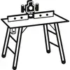 Een schematische weergave van een freestabel met een ingestoken freeskop en parallel geleide rails op een stabiel frame.