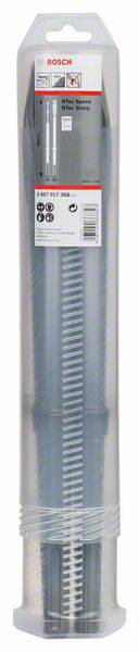 'Bosch SDS-Plus' boorset in een transparante verpakking, geschikt voor beton. Bevat meerdere boren in verschillende maten.