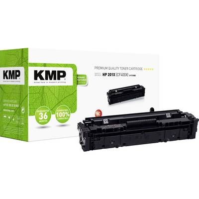 'Toner-cartridge en verpakking van KMP, compatibel met HP 201X (CF400X), 36 maanden garantie, 100% tevredenheid, zwart.'
