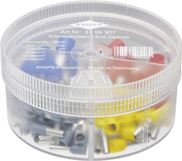 Knipex 97 99 907 Assortiment adereindhulzen 4 mm², 6 mm², 10 mm², 16 mm² Deels geïsoleerd Grijs, Geel, Rood, Blauw 100 stuk(s)