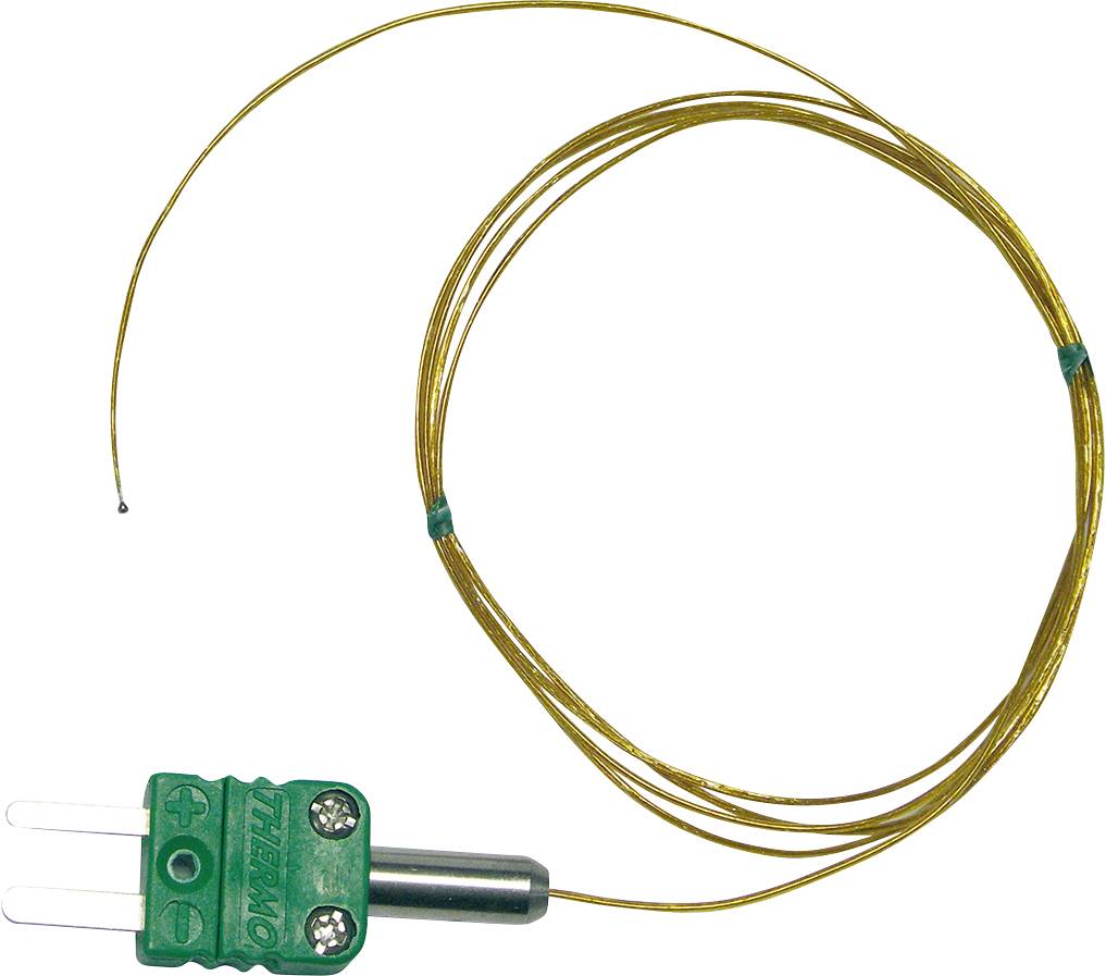 'Thermokoppel met groene stekker en lange draad voor temperatuurmeting.'