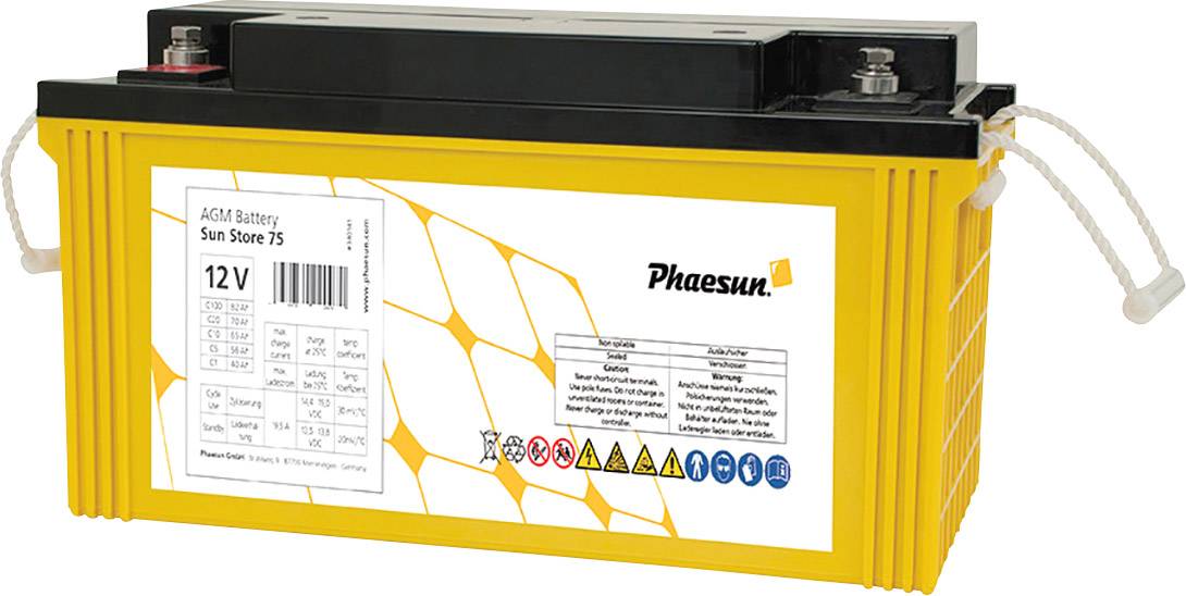 Phaesun Sun-Store 80 340141 Solar-accu 12 V 82 Ah Loodvlies (AGM) (b x h x d) 348 x 178 x 167 mm M6-schroefaansluiting