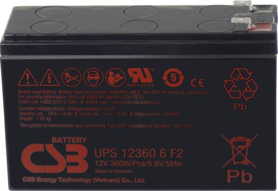 CSB Battery UPS 123606 high-rate Loodaccu 12 V 7 Ah Loodvlies (AGM) (b x h x d) 151 x 99 x 51 mm Kabelschoen 6.35 mm Onderhoudsvrij, Geringe zelfontlading