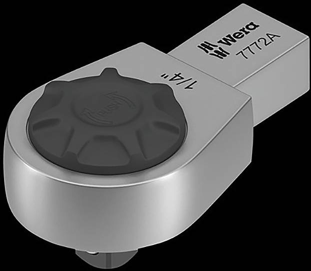 Een zilveren Wera-gereedschap met modelnummer '7772A', voorzien van een grote zwarte knop en een '1/4' markering, die waarschijnlijk een maat aanduidt.