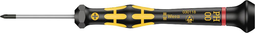 Een kleine zwarte precisie-schroevendraaier met gele ergonomische handgreepdetails, geschikt voor nauwkeurige schroefwerkzaamheden.
