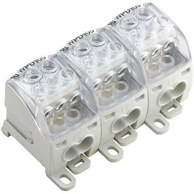 Een driepolige transparante kabelverbinder met zichtbare metalen aansluitingen, geschikt voor elektrische verbindingen in huishoudens.