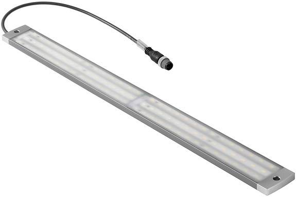 LED-lamp met rechthoekige metalen behuizing, aangesloten stekerkabel, geschikt voor verlichtingstoepassingen.