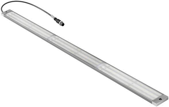 Een langwerpige LED-verlichting met een aansluitkabel aan het uiteinde, geschikt voor montage in nauwe omgevingen.