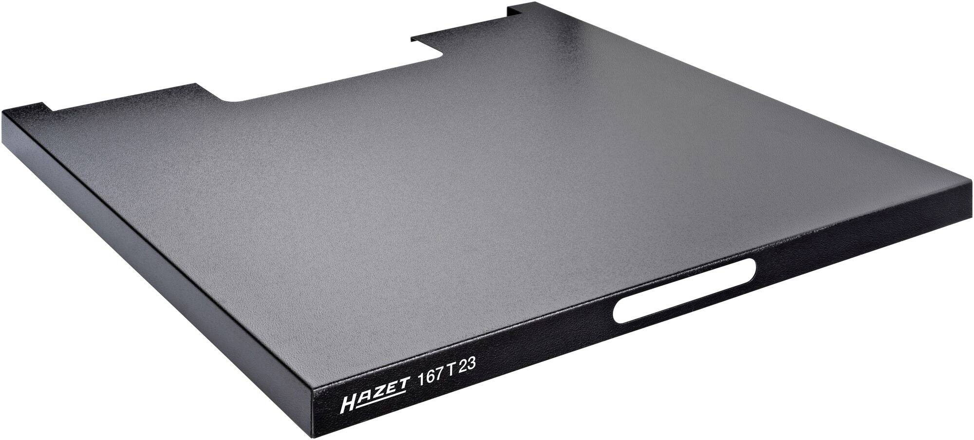 Metalen gereedschapsbak van Hazet, modelnummer 167T23. Plat, rechthoekig ontwerp met uitsparing aan de voorkant voor het vastpakken.
