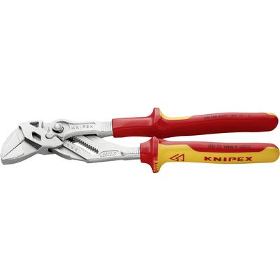 Een rode tang met twee handgrepen, gemerkt als Knipex-merk, geschikt voor spanningen tot 1000 V.